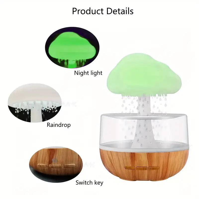 ☁️ Rain Cloud Humidifier – LED Night Light & Aroma Diffuser